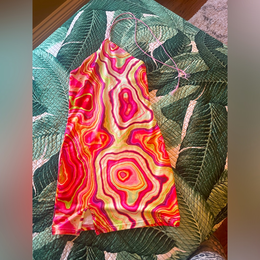 Brand New 70s Print Halter Dress Sz Small